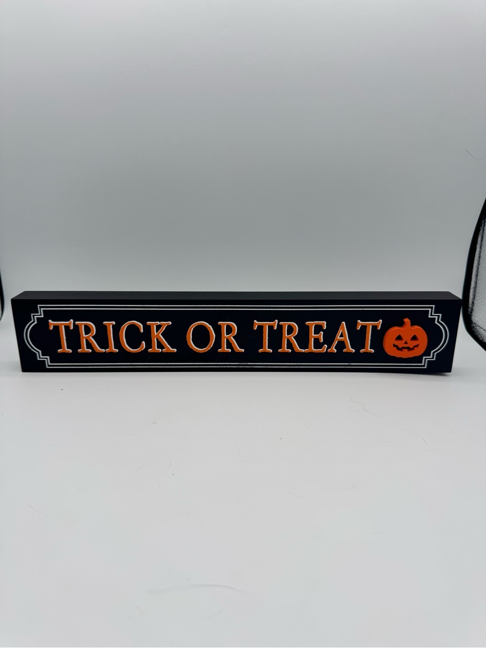 Trick or Treat Halloween Wood Shelf Sign - Black & Orange